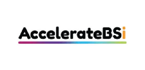 Logo of 'AccelerateBSi' featuring bold text with a gradient line transitioning from purple to blue.