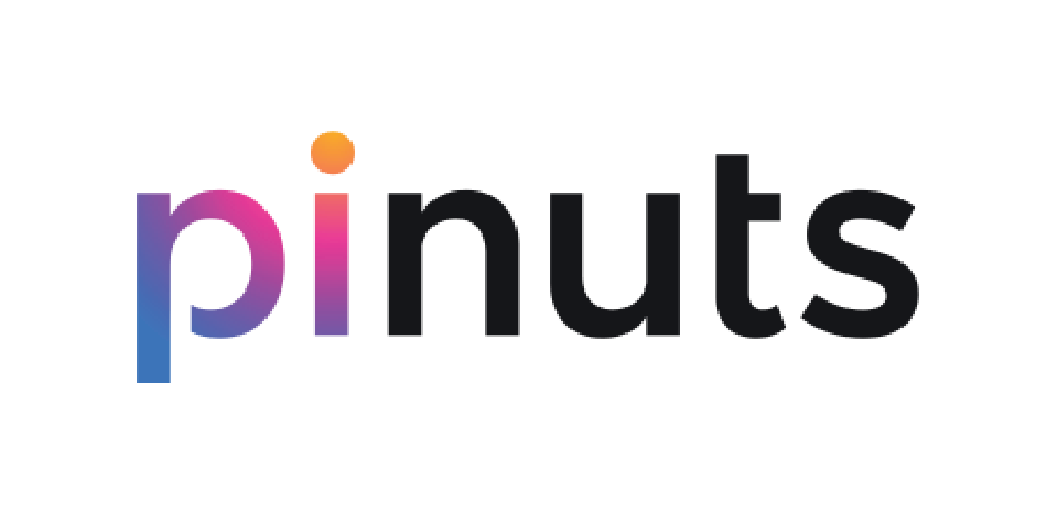 A logo featuring the word 'pinuts' with a gradient blue and pink color scheme and an orange dot above the 'i.'