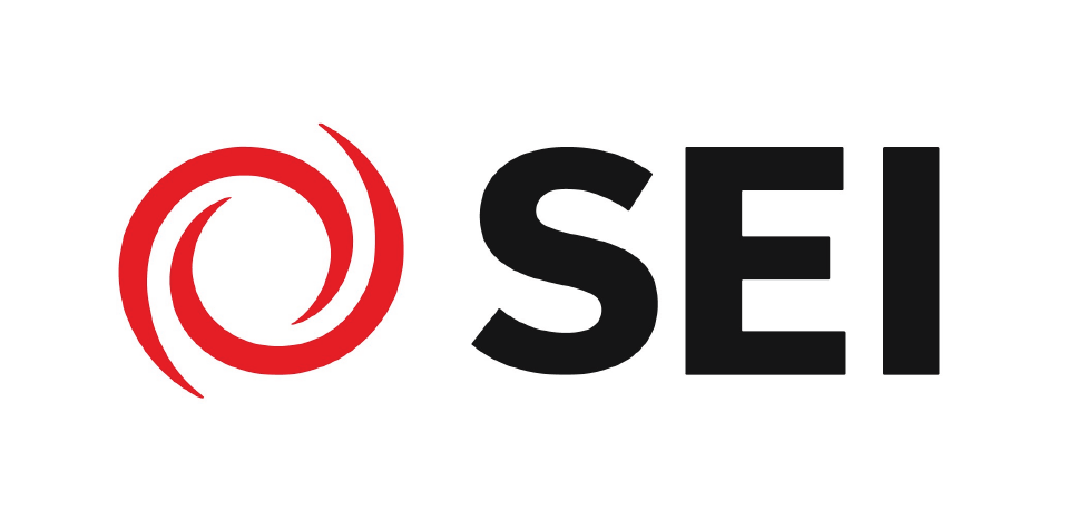 A logo featuring a red swirl design next to the letters 'SEI' in bold black font on a white background.